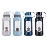 Custom portable sports clear glass water bottle with infuser, screw cap and silicone sleeve