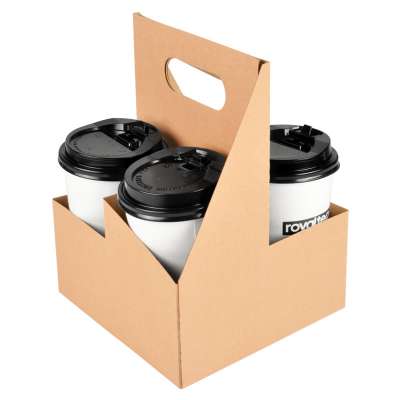 Biodegradable Ripple wall Kraft paper holder take away paper cup holder for two cups four cups